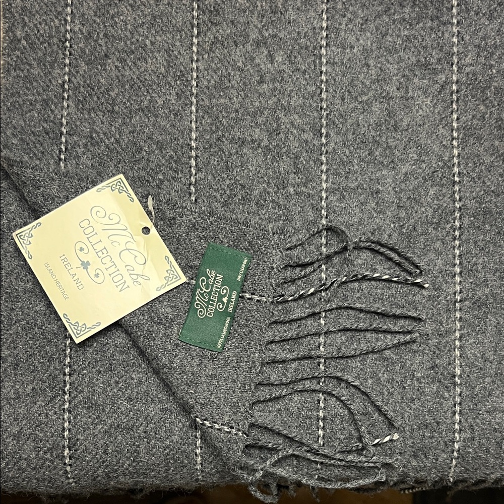 McCabes Collection Gray Wool Scarf with Fringe Unisex Man/ Woman